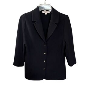 St John Santana Knit Blazer Jacket Navy Blue Gold Branded Buttons US 14